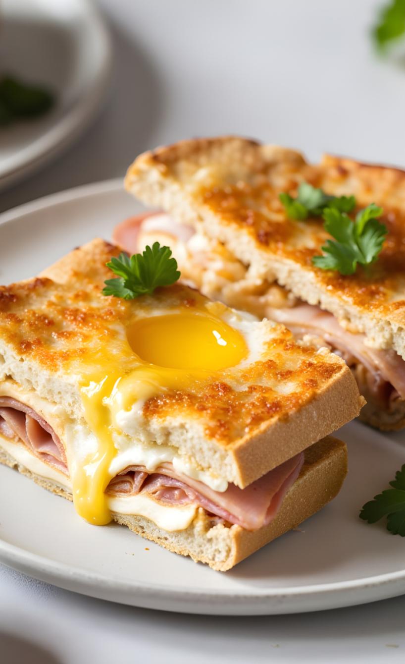 Frühstücks-Sandwich mit Ei, Schinken und Käse