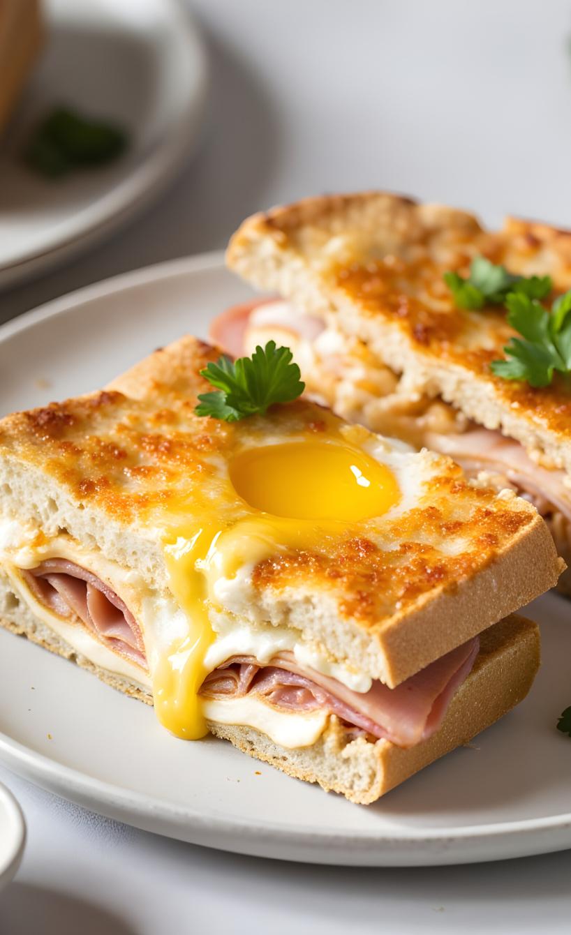 Frühstücks-Sandwich mit Ei, Schinken und Käse