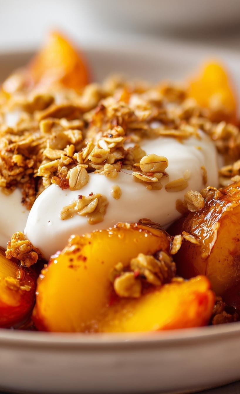 Gebackene Pfirsiche mit griechischem Joghurt und Granola