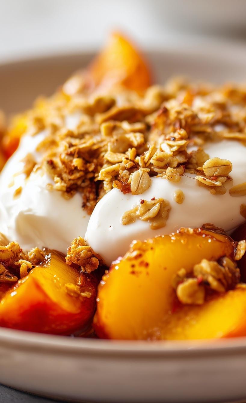 Gebackene Pfirsiche mit griechischem Joghurt und Granola