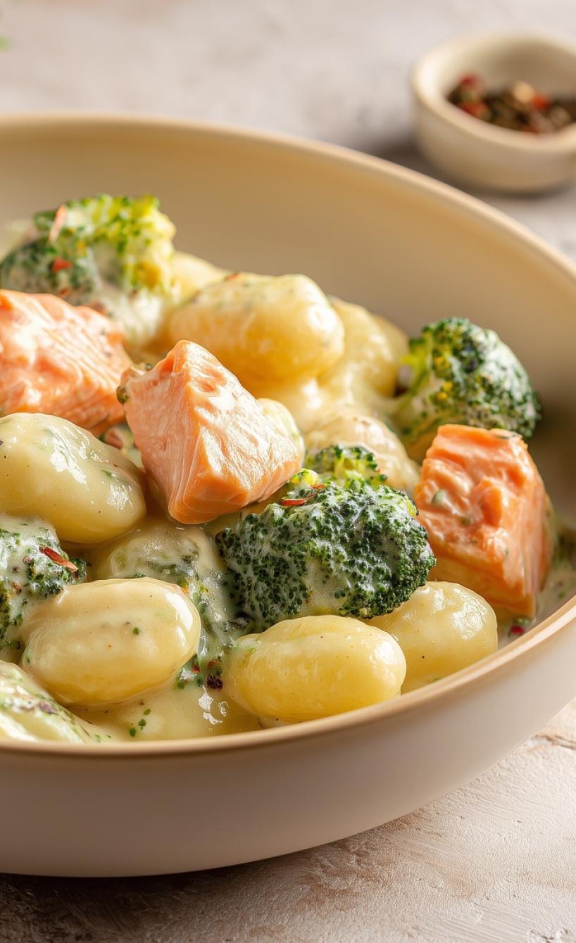 Gnocchi mit saftigem Lachs und Brokkoli