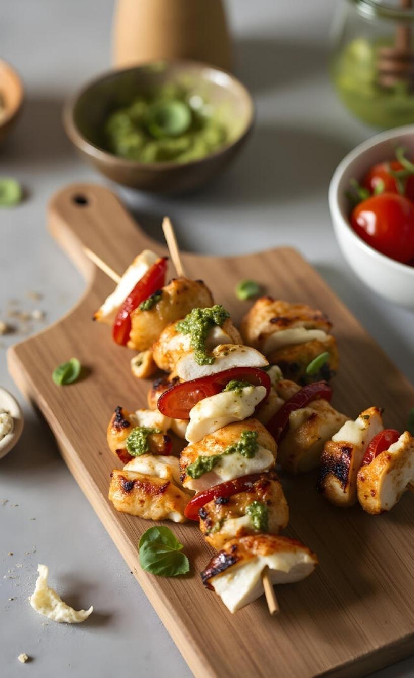Caprese-Hähnchen-Spieße im Airfryer