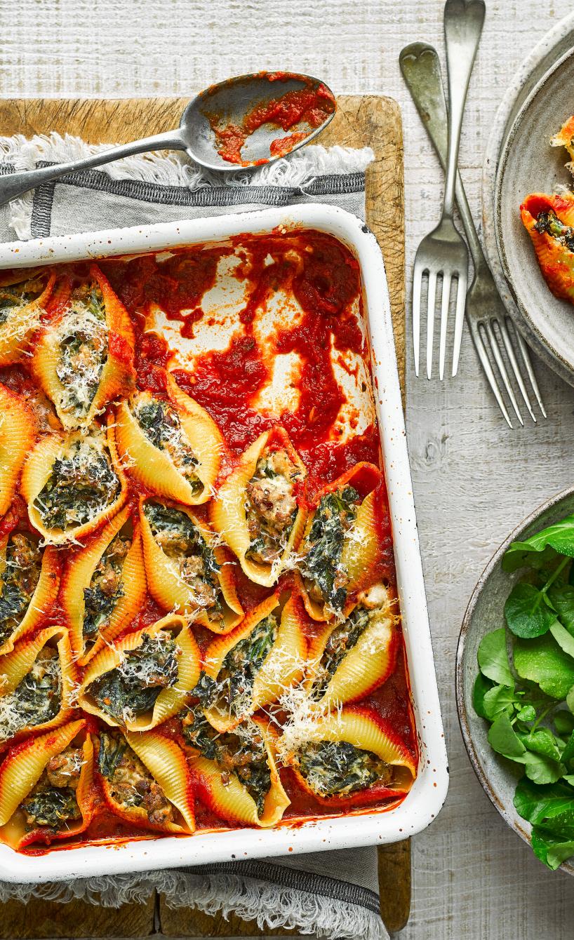 Gebackene Muschelnudeln mit Wurst-Grünkohl-Füllung