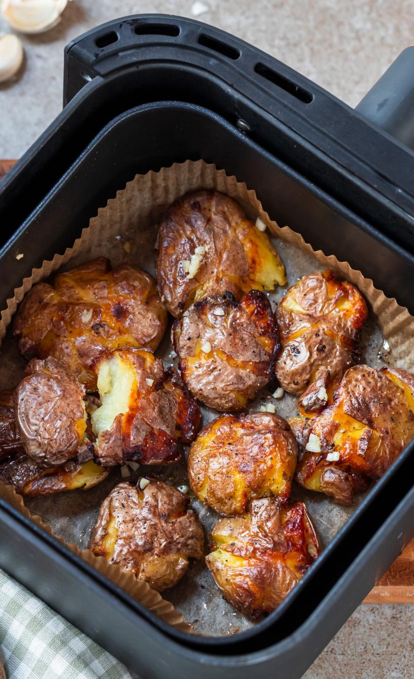 Knusprige Smashed Potatoes mit Knoblauch