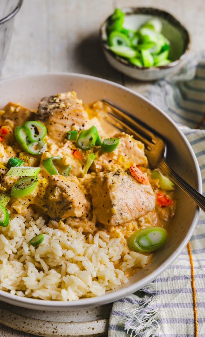 Lachswürfel mit Senf-Schmand-Soße