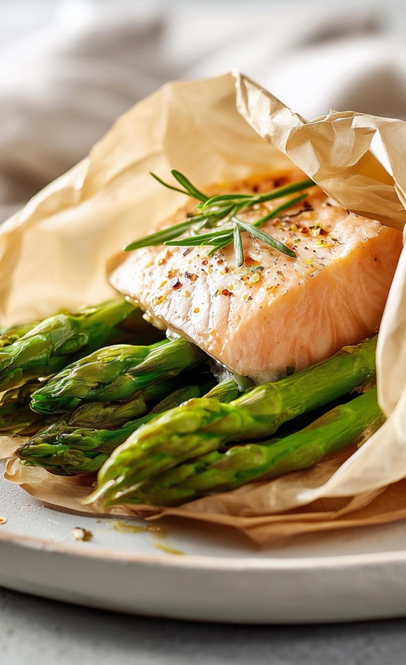 Schnelle Lachspäckchen mit grünem Spargel