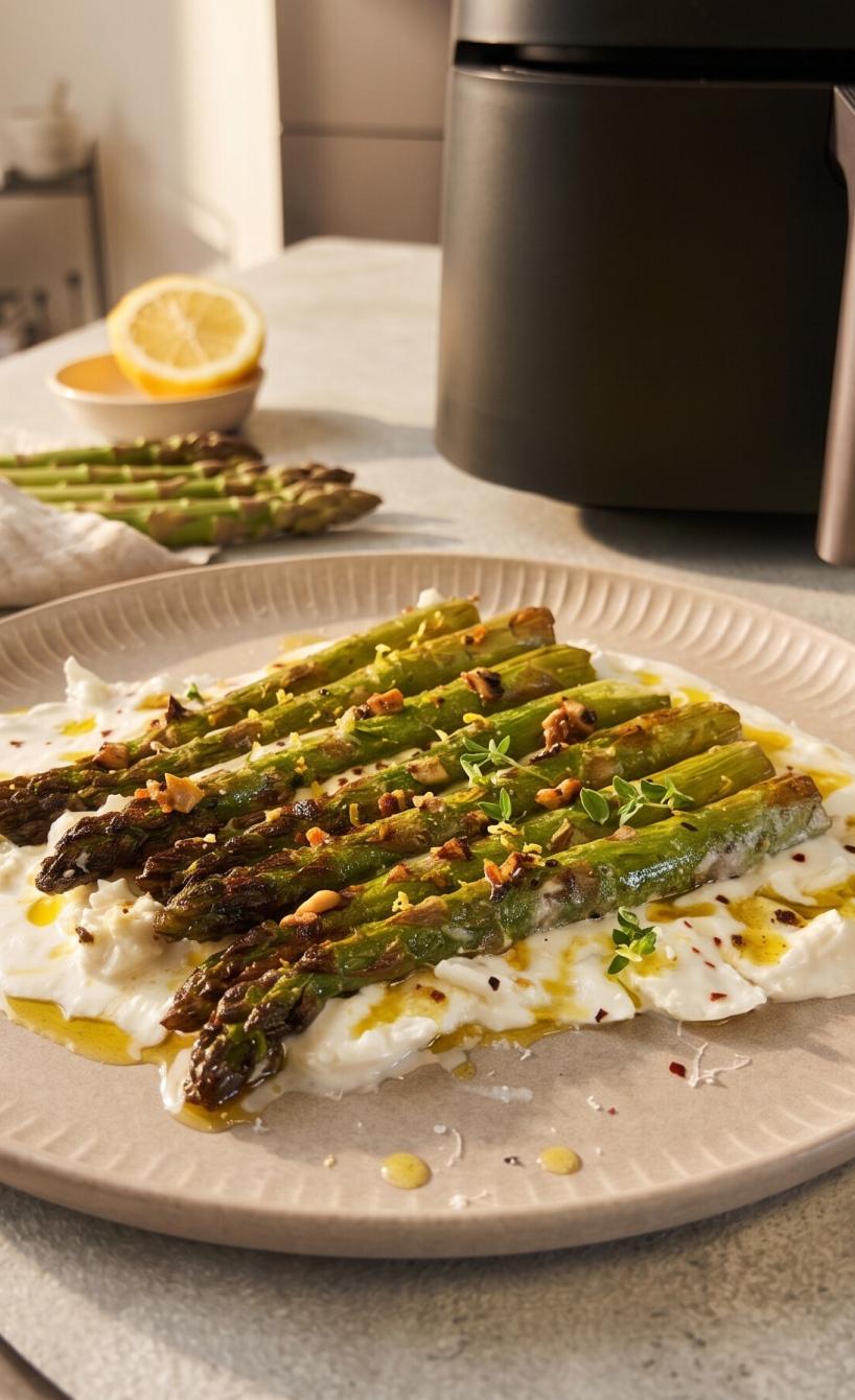 Gerösteter Spargel auf Burrata