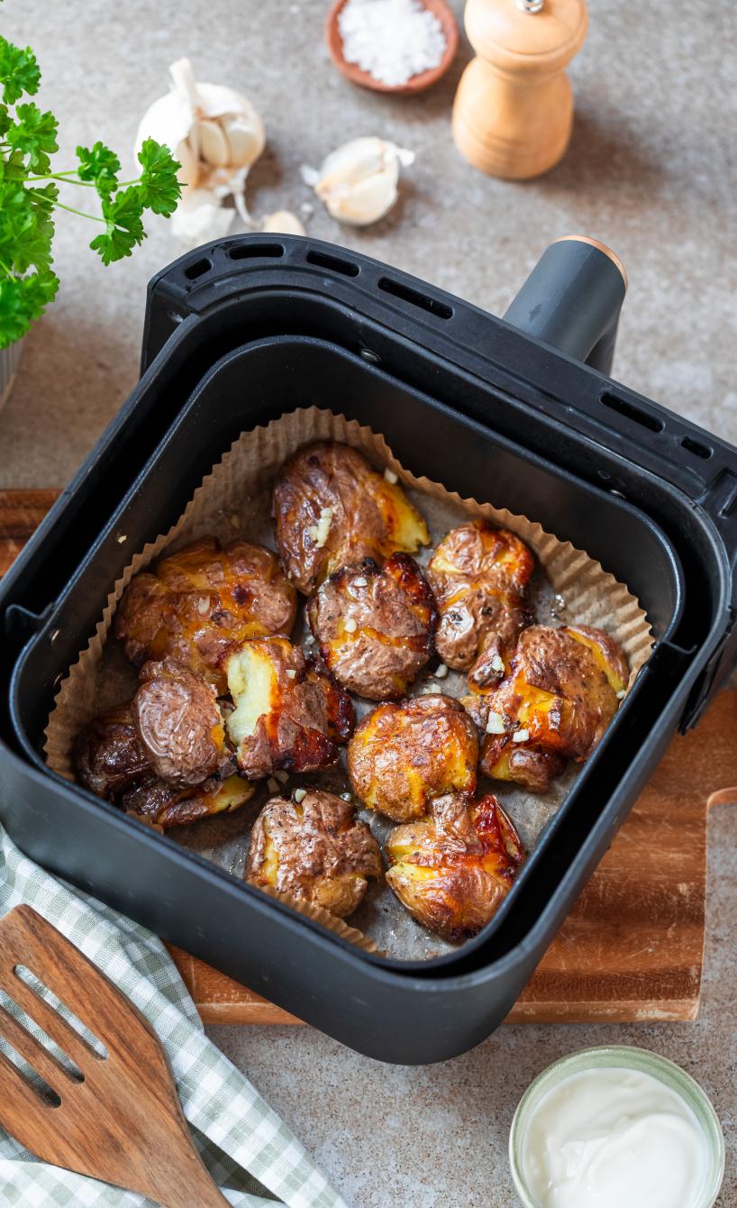 Knusprige Smashed Potatoes mit Knoblauch