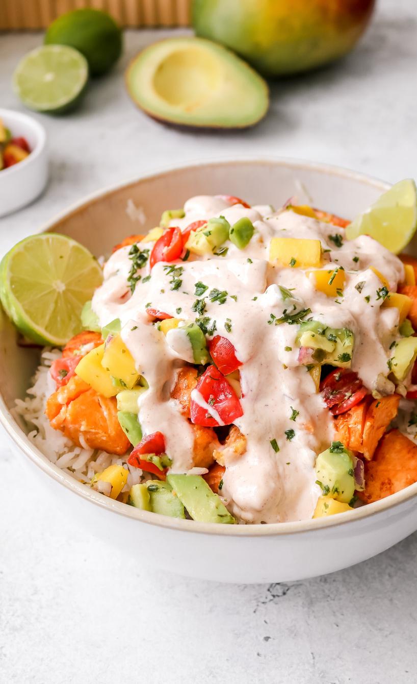 Salmon Bowl with Avocado-Mango Salsa