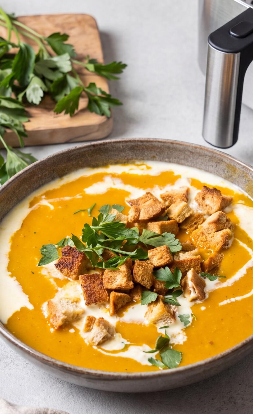 Geröstete Kürbissuppe mit Croutons