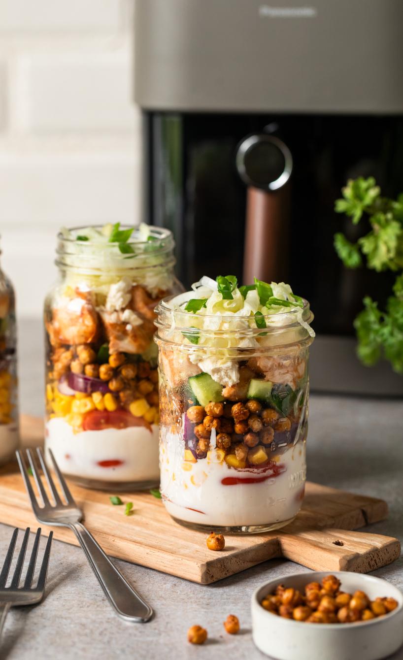 High Protein Salat mit Hähnchen und Kichererbsen
