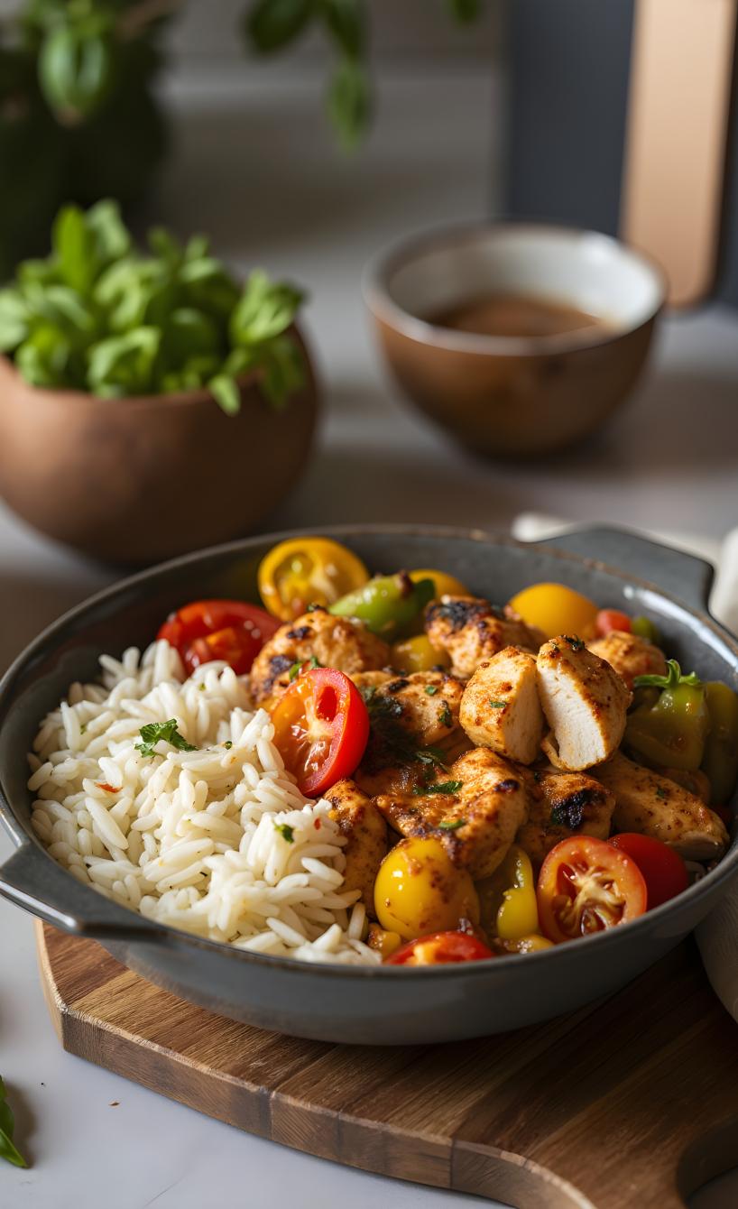 Schnelles Airfryer-Hähnchen mit Reis