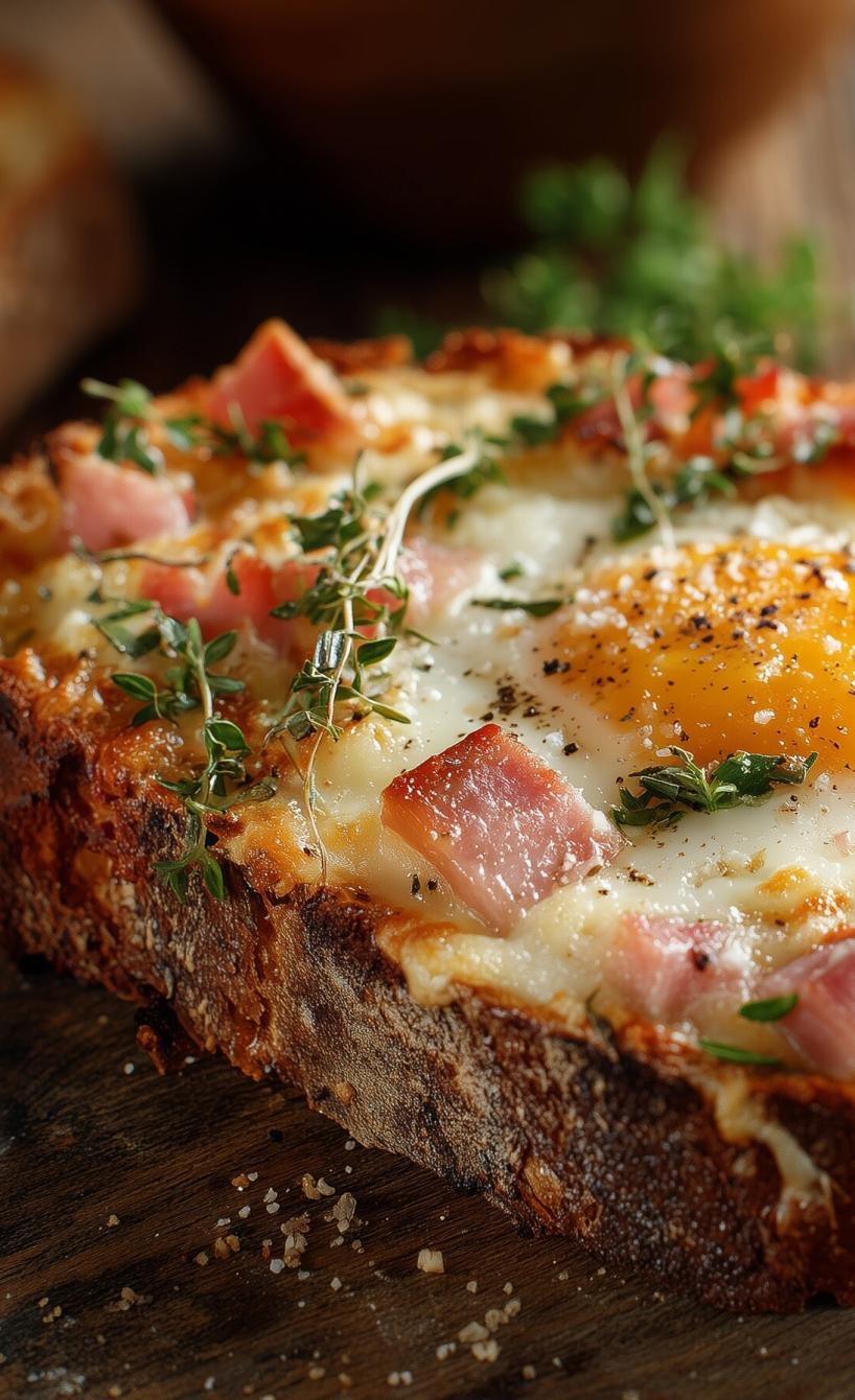Überbackene Frühstücksbrote mit Schinken & Ei – knusprig und saftig