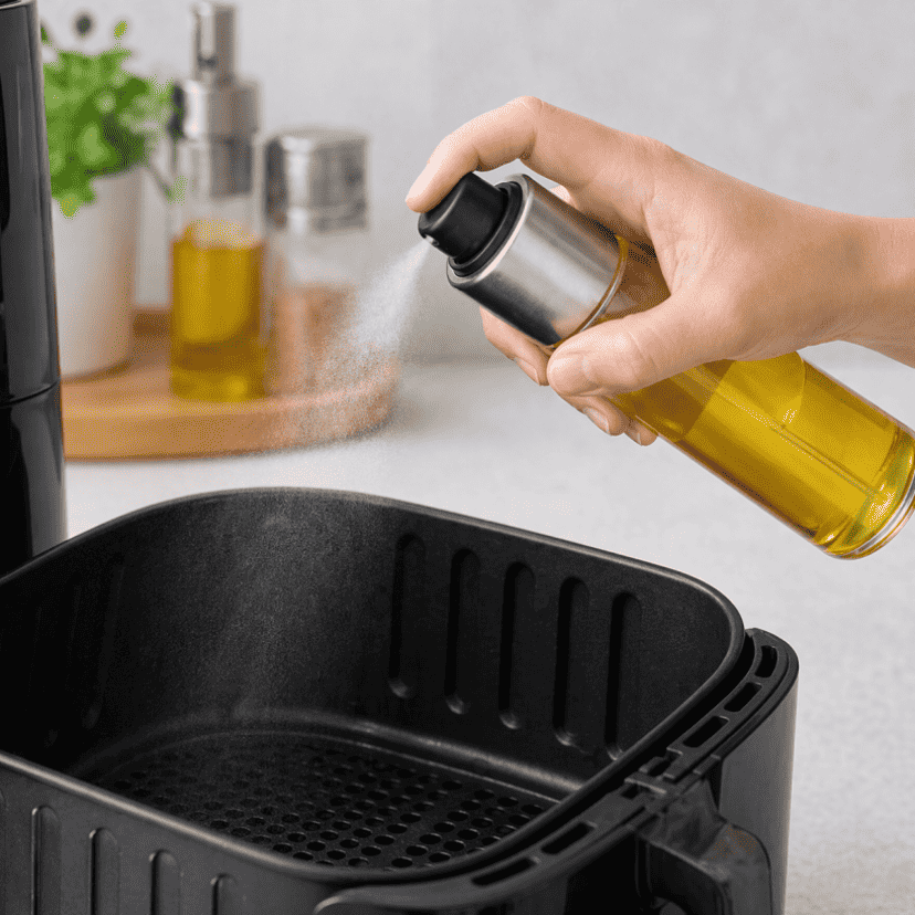 Öl-Sprühflasche und Garkorb