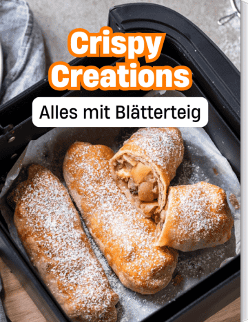 Rollen aus Blätterteig mit Apfel-Füllung im Airfryer mit Puderzucker