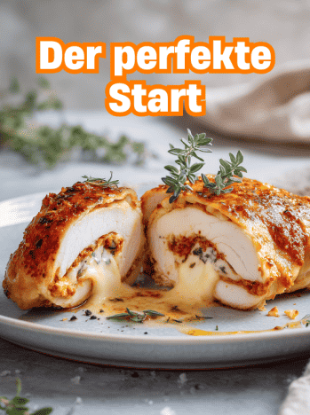 Mittig aufgeschnittenes Hähnchenbrustfilet mit Mozzarella