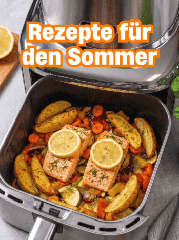 Airfryer mit Lachs auf Sommergemüse